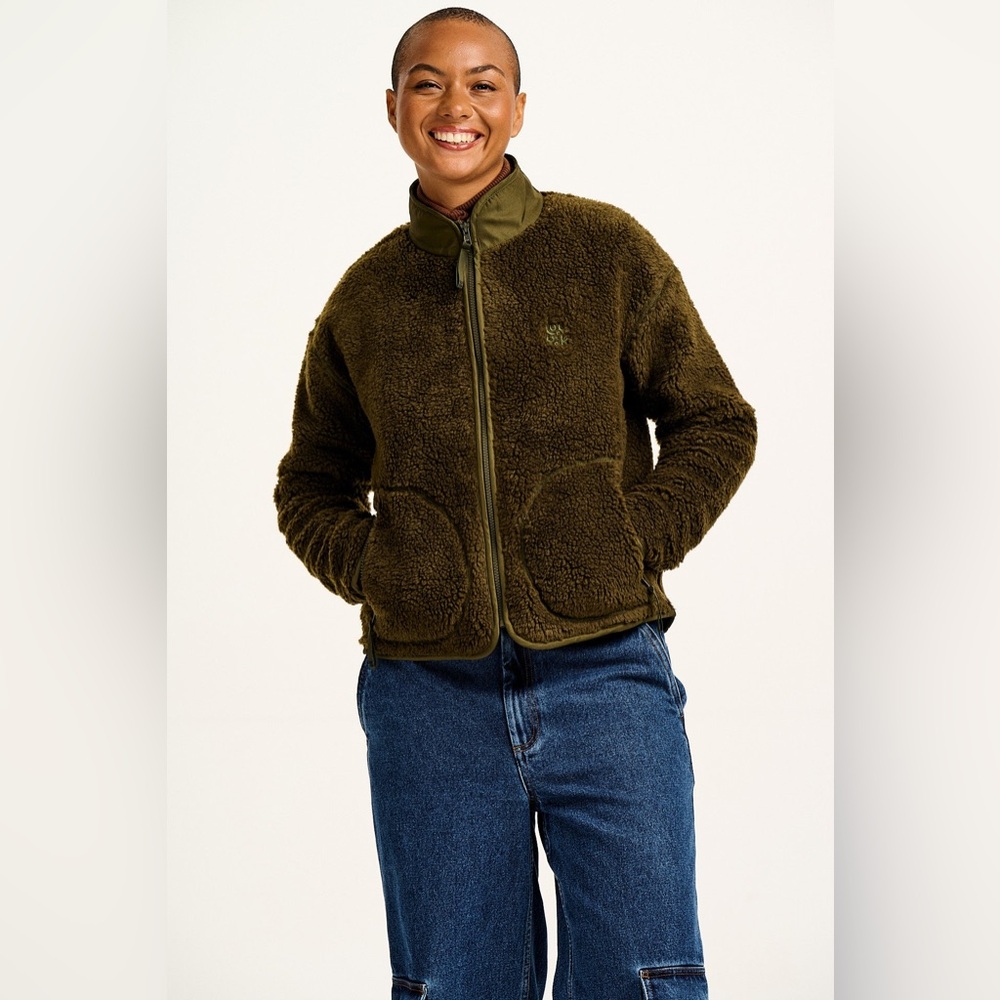 Lucy & Yak Mason Fleece in Khaki Green size Large UK 16-18
